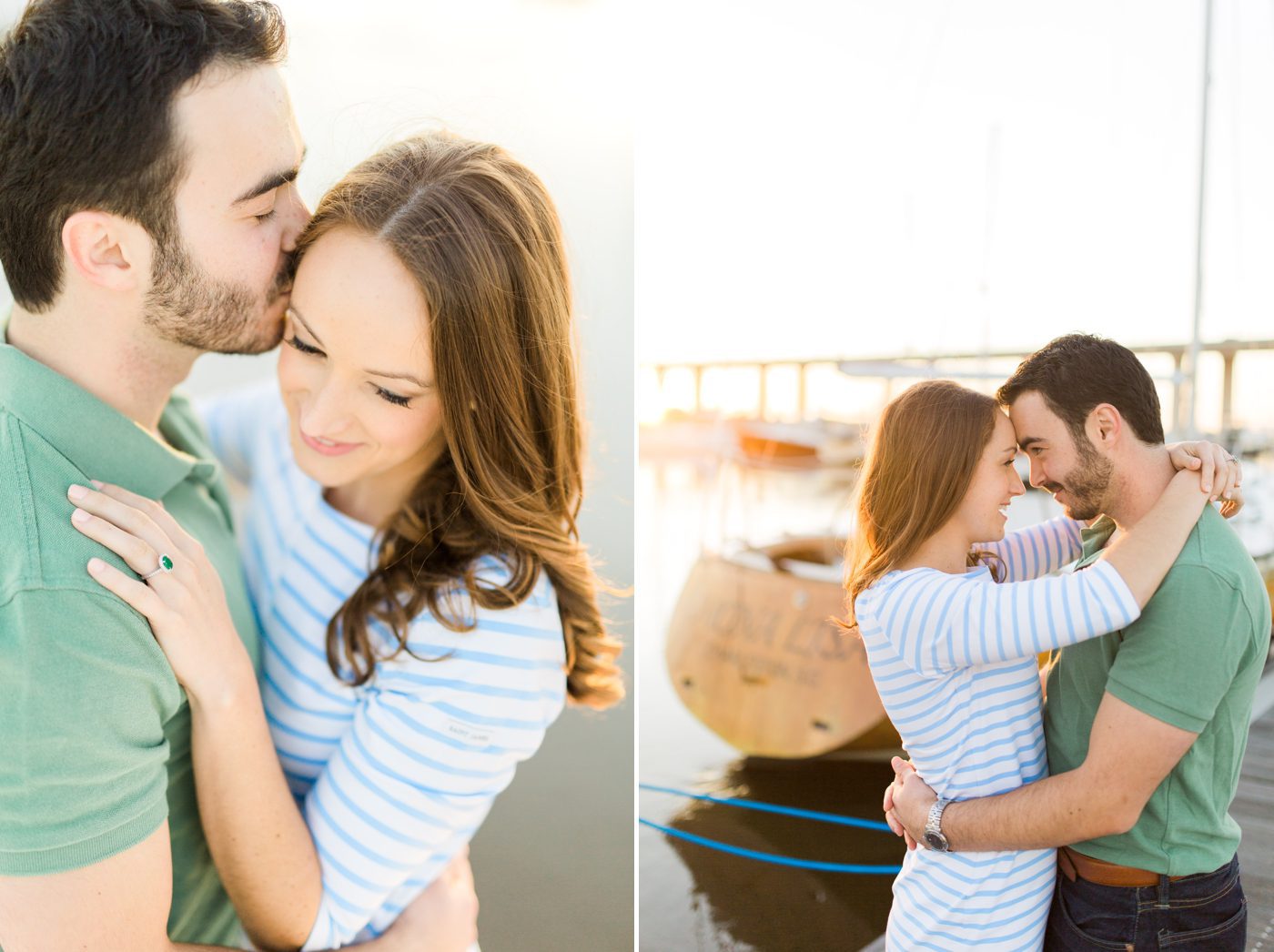 Sailboat engagement pictures at Charleston Harbor at golden hour