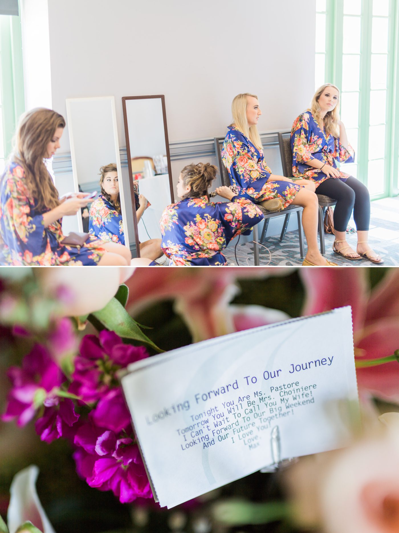 Blue bridesmaids floral robes | Vinoy renaissance wedding photos | St Petersburg FL wedding photographersCatherine Ann Photography