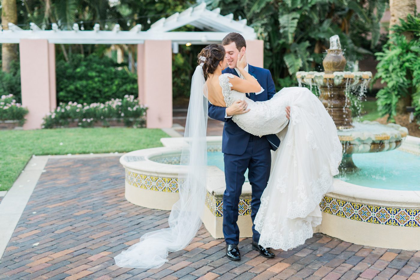 Romantic wedding photo at the Vinoy hotel in St Pete FL by Catherine Ann Photography