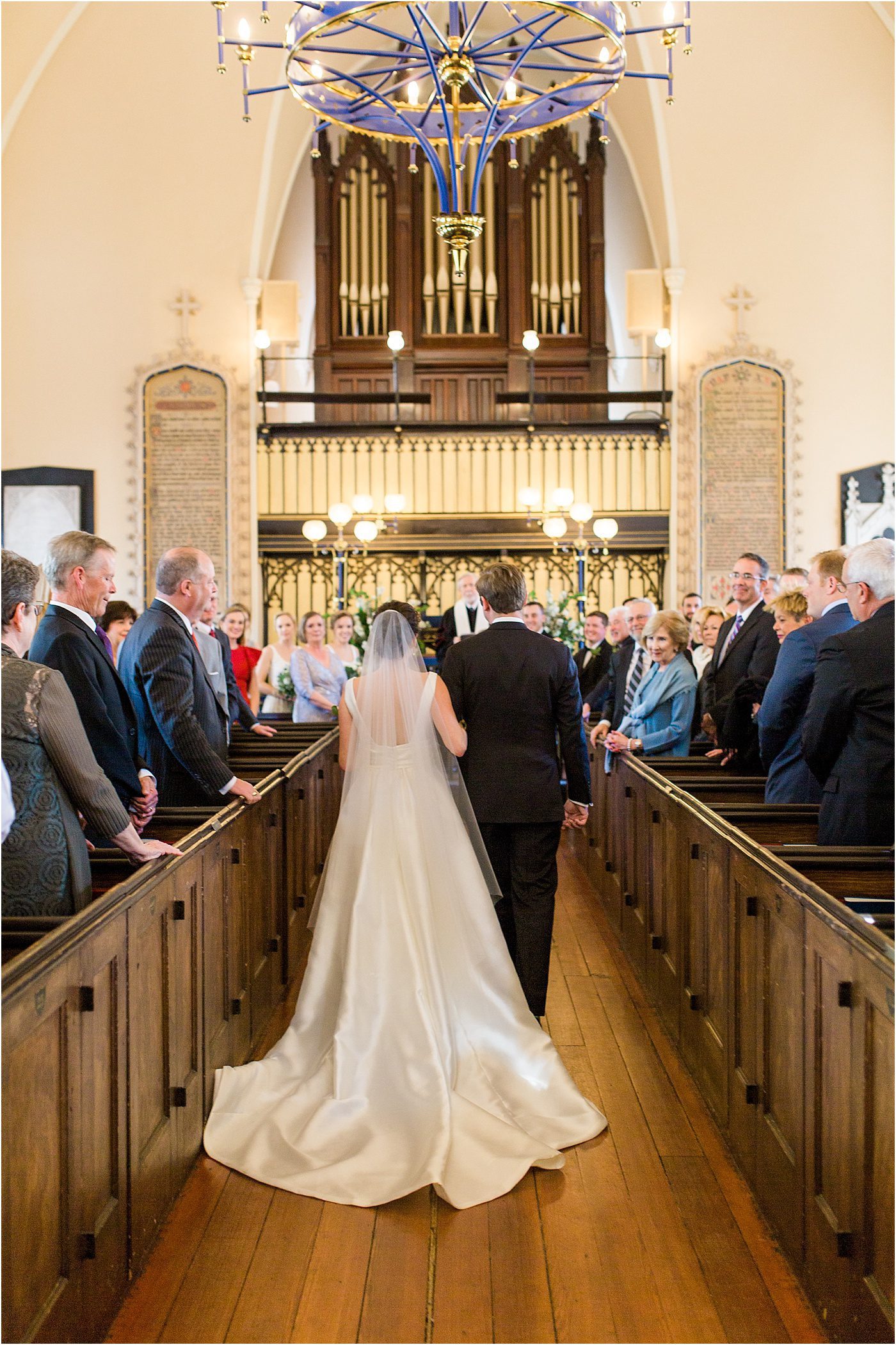 Bride walking down the aisle | French Huguenot Church Charleston Wedding Photos | Charleston SC wedding photographer Catherine Ann Photography