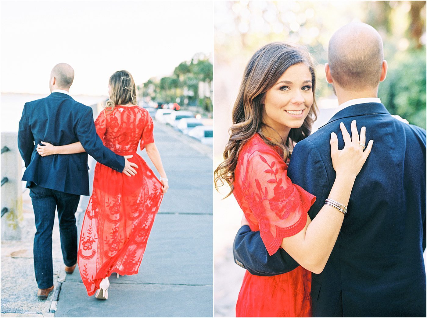 Red Dress Inspired Film Engagement Photos in Charleston by Catherine Ann Photography