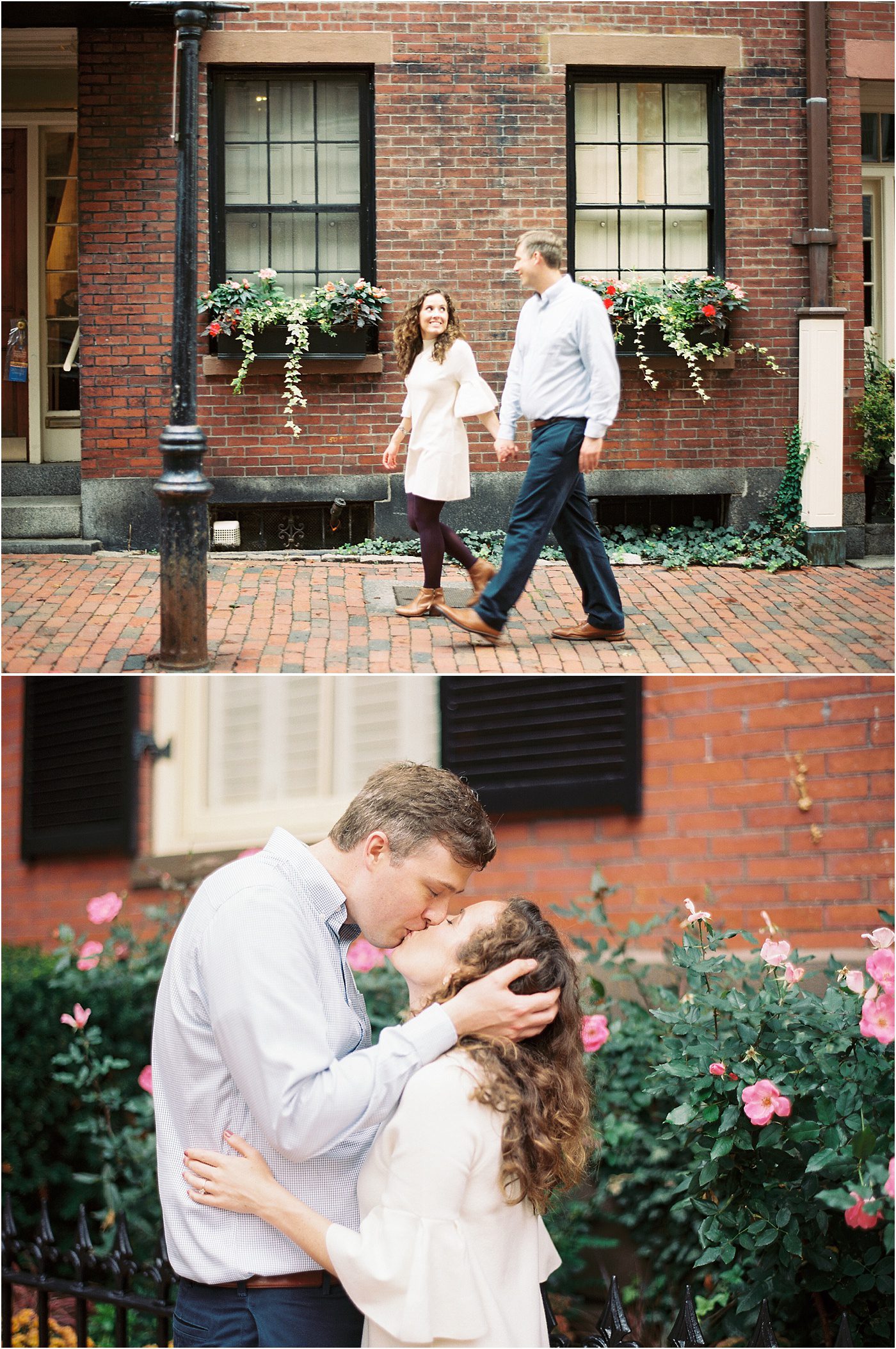 White and purple fall engagement outfit inspiration downtown Boston | Catherine Ann Photography