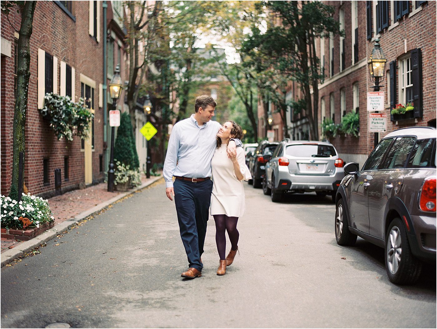 Walking down a street in Beacon Hill Boston MA | Catherine Ann Photography
