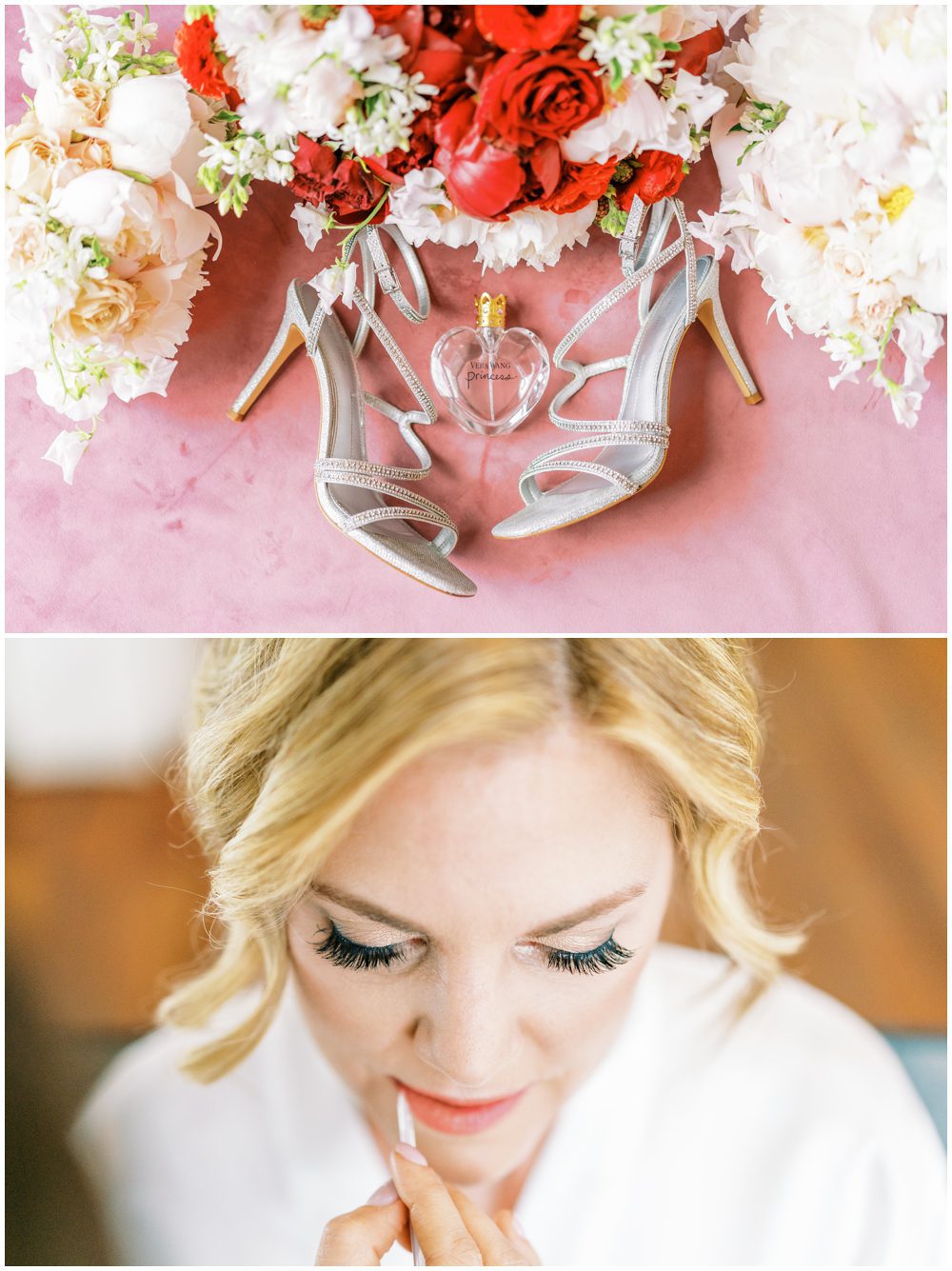 Red wedding flowers with pink peonies 