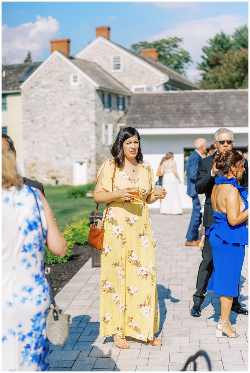 wedding guests mingling at cocktail hour at Bluestone Estate