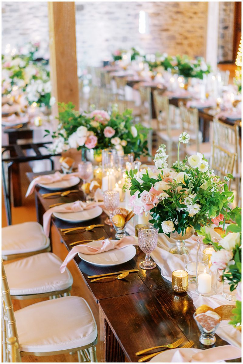 romantic pink and gold wedding reception decor ideas 
