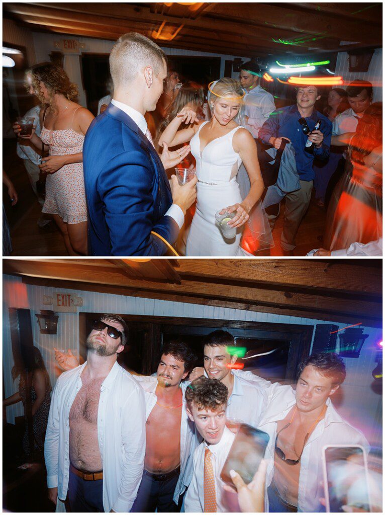 fun dancing photos of guests at a wedding at Magnolia Carriage House
