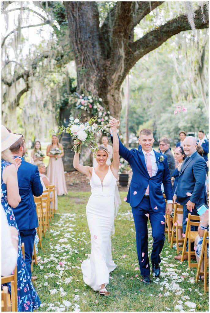 petal toss ceremony exit at a Charleston wedding