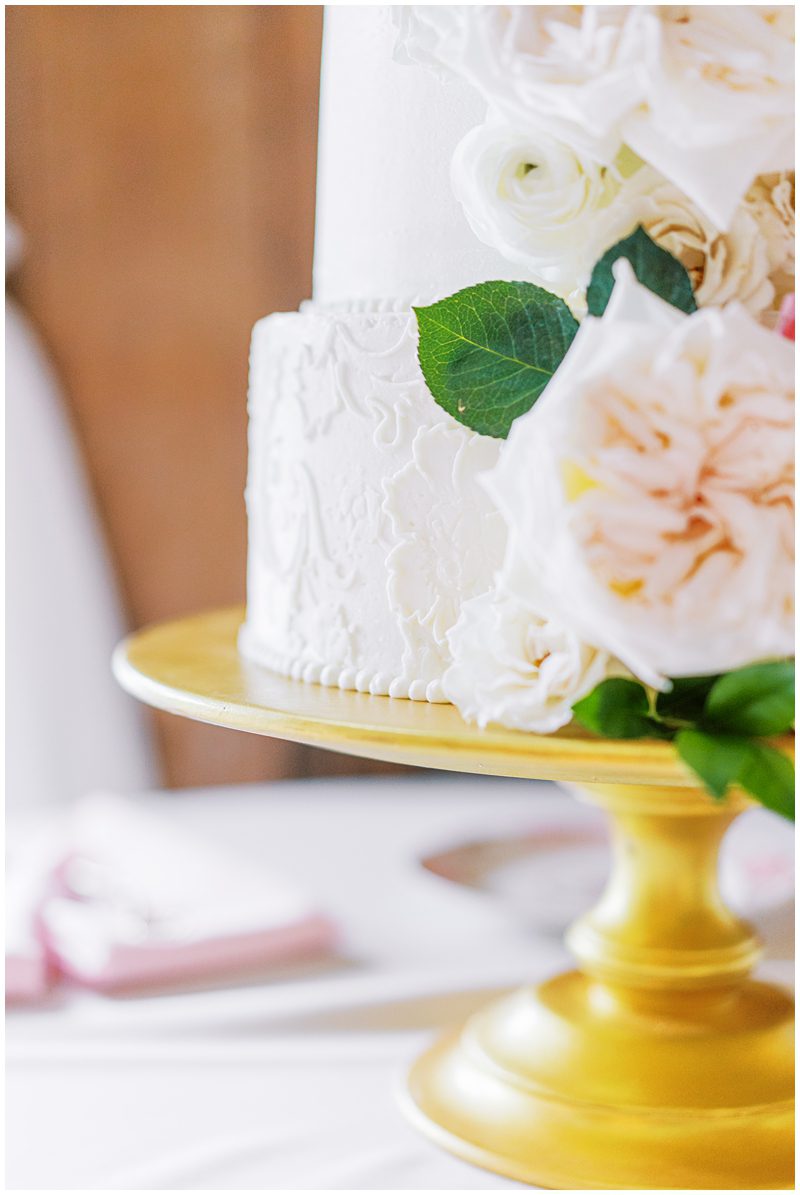 Simple white wedding cake with white texture design