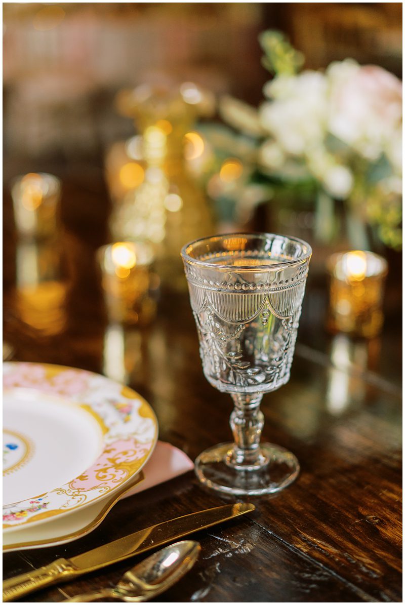 wedding reception decor clear and gold goblet