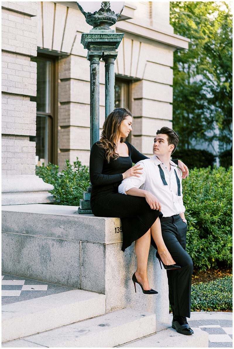 Engaged couple at the Gibbes Museum in Charleston SC