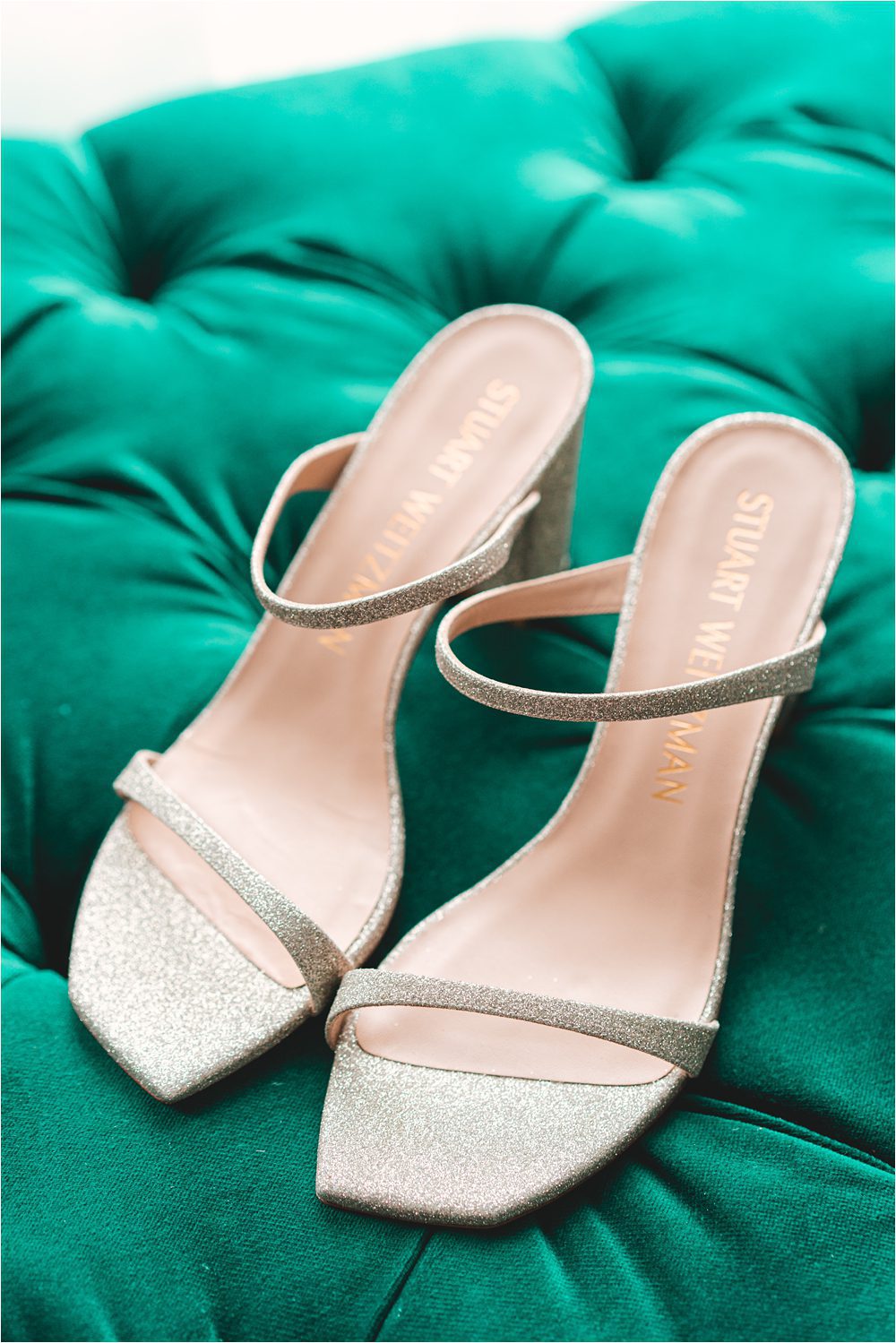 metallic glitter stuart weitzman bridal shoes