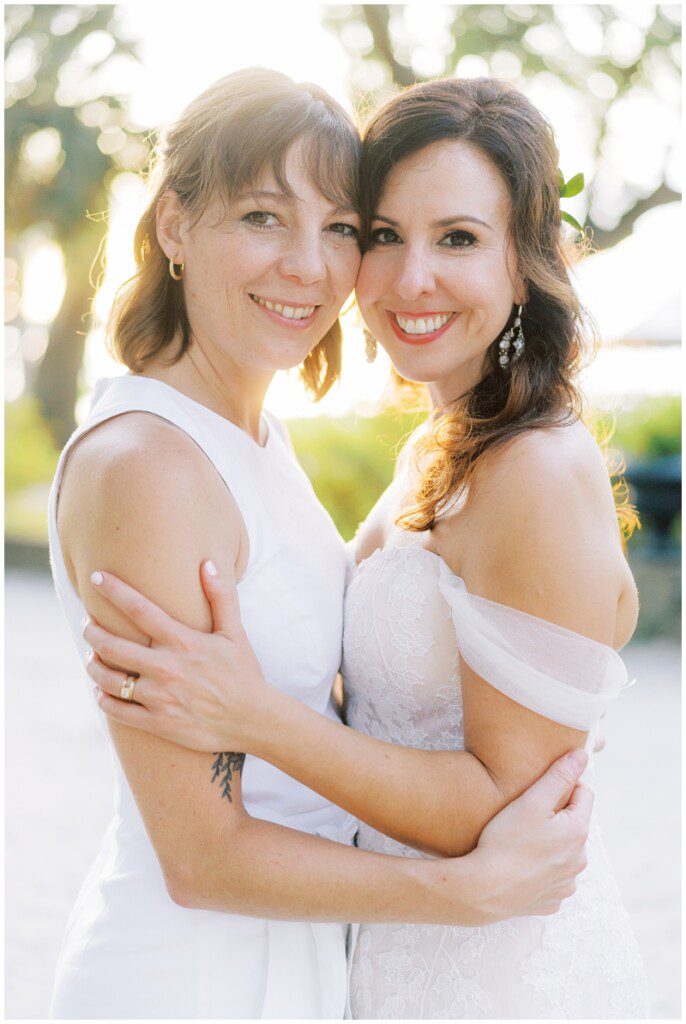 golden hour wedding photos at Lowndes Grove