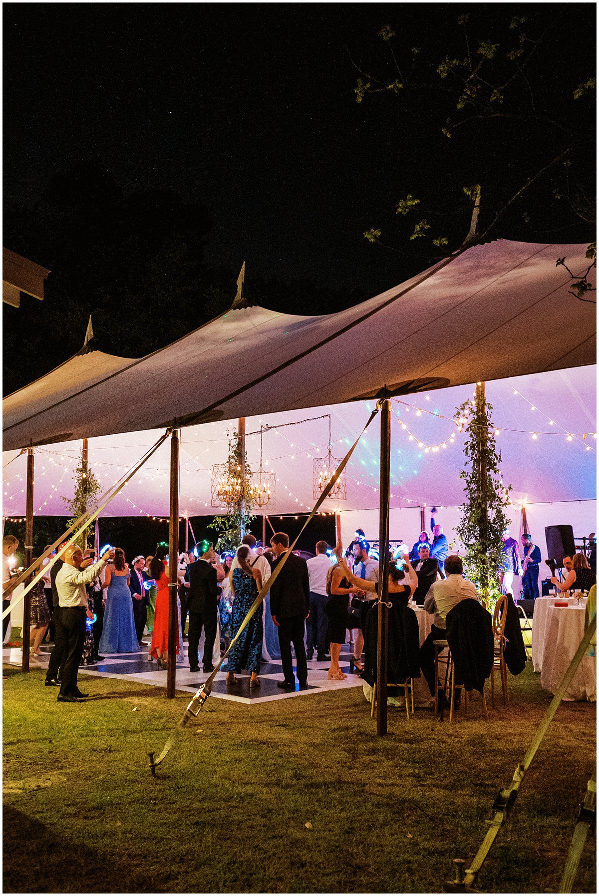 wedding reception night photo of sail cloth tent at a private estate wedding