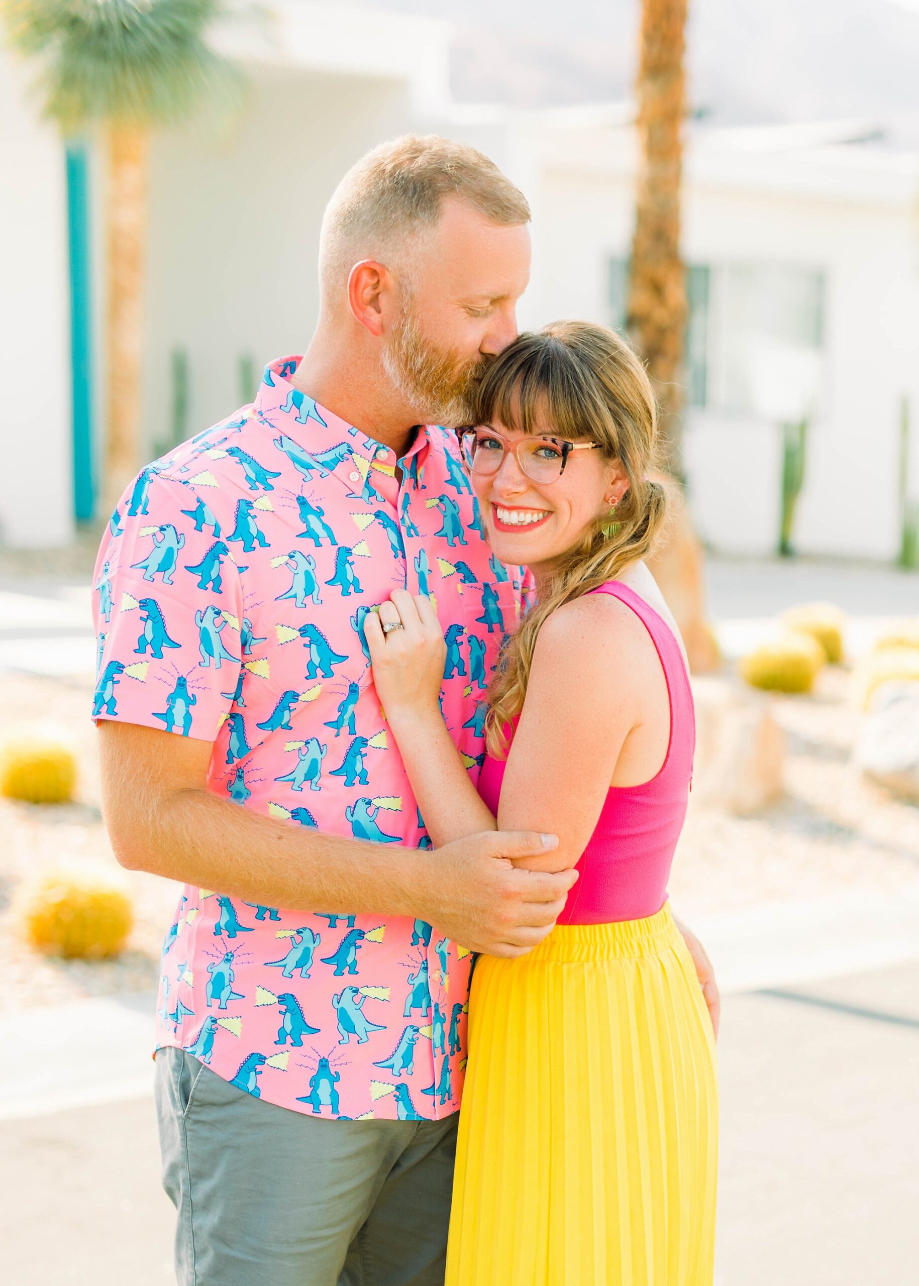 Husband and wife Charleston SC + NYC wedding photographers Katie and Jay of Catherine Ann Photography wearing super colorful outfits.