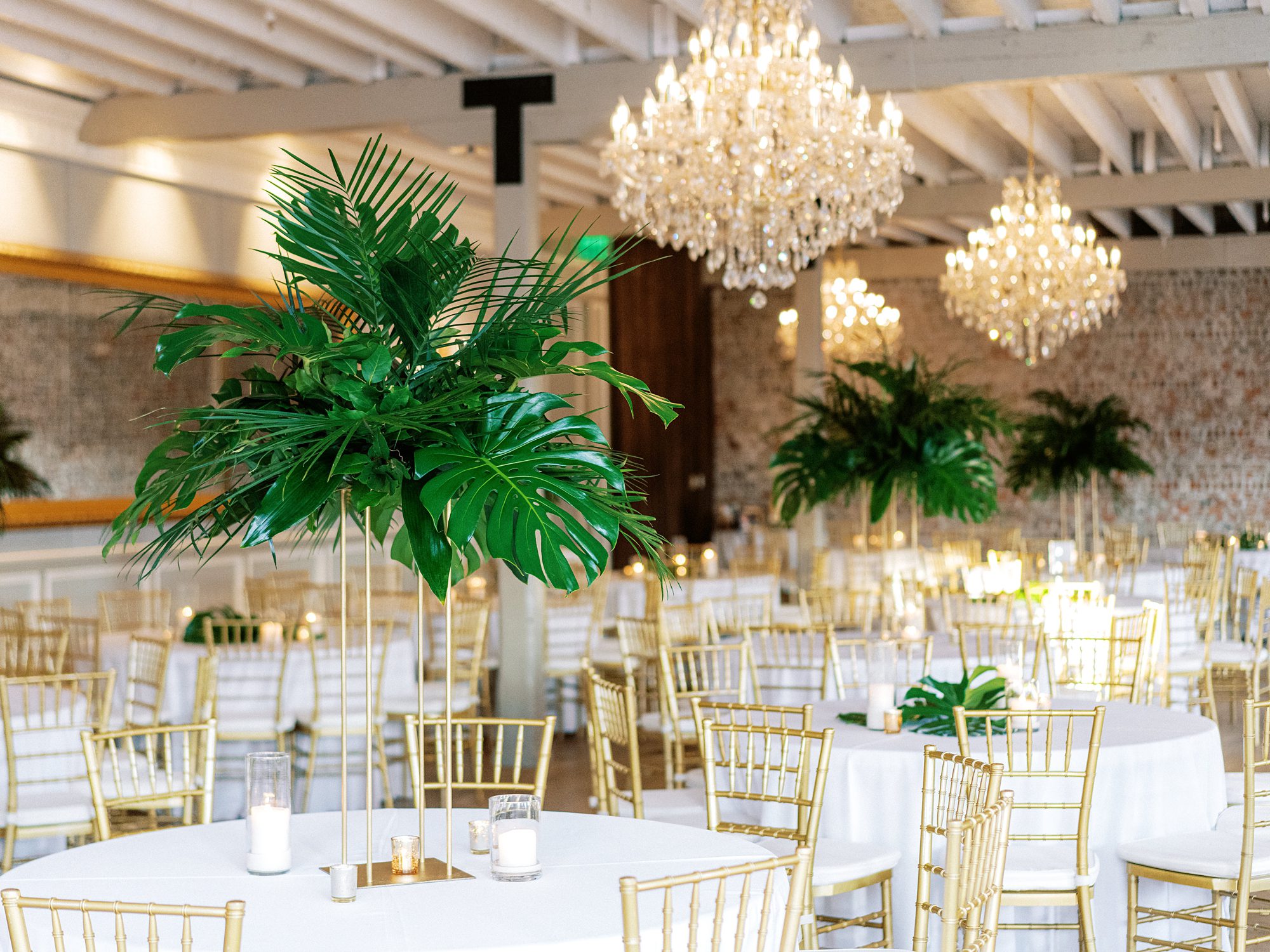 Palm Springs inspired wedding reception decor at Merchants Hall