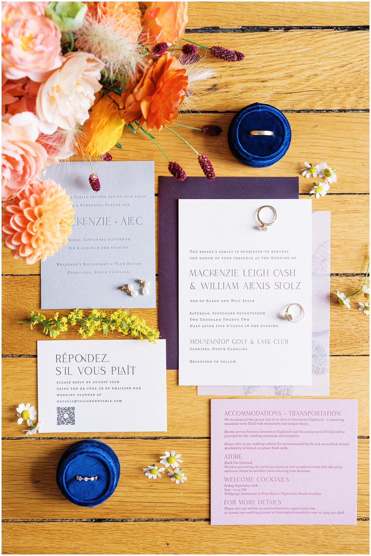 An elegant letterpress wedding invitation suite with intricate details and beautiful typography designed by The Impressionist, featuring the couple's names and wedding details in a classic and sophisticated style