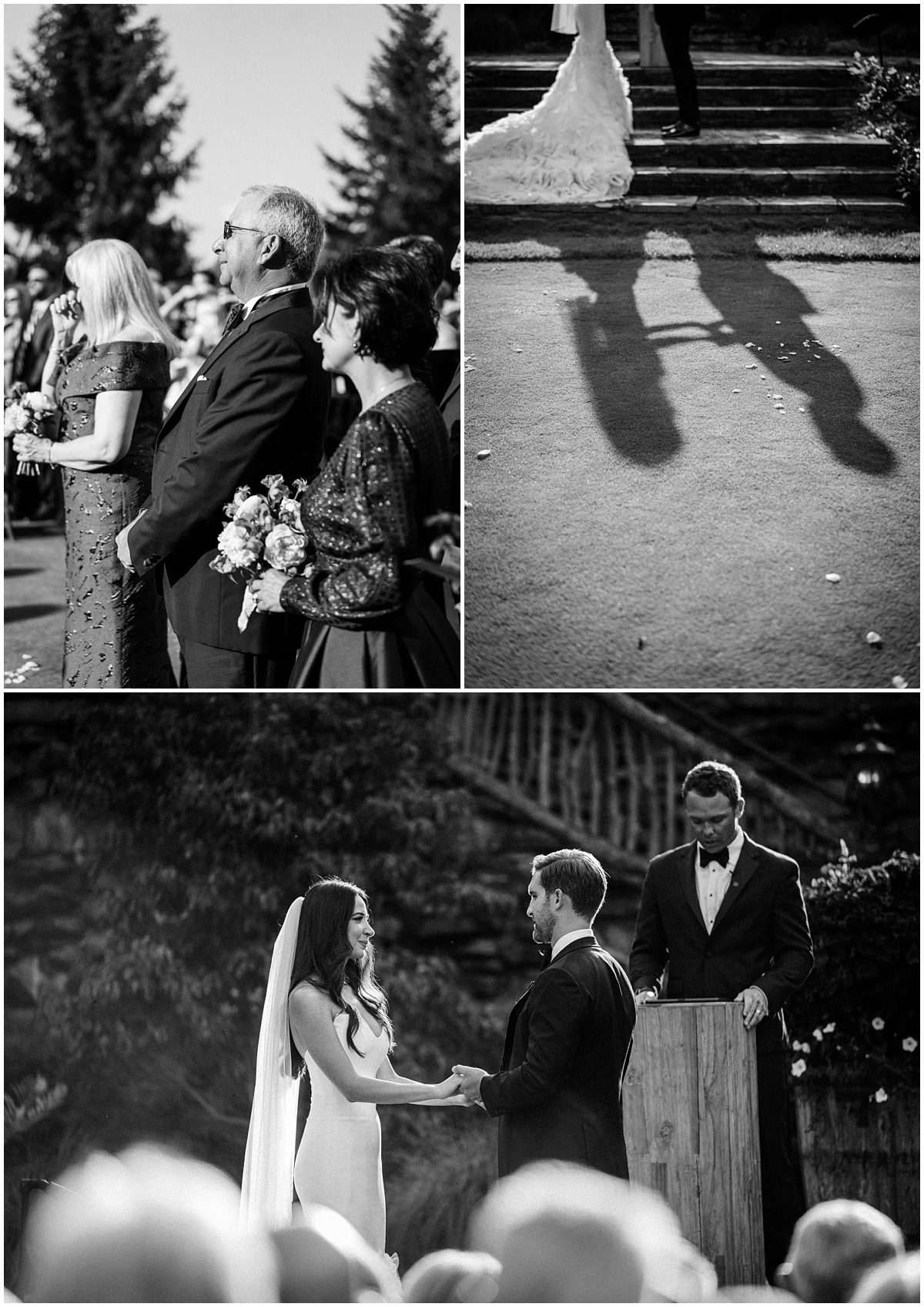 Creative photo of the couple's shadows holding hands during the ceremony at Mountaintop Golf and Lake Club wedding in Highlands NC