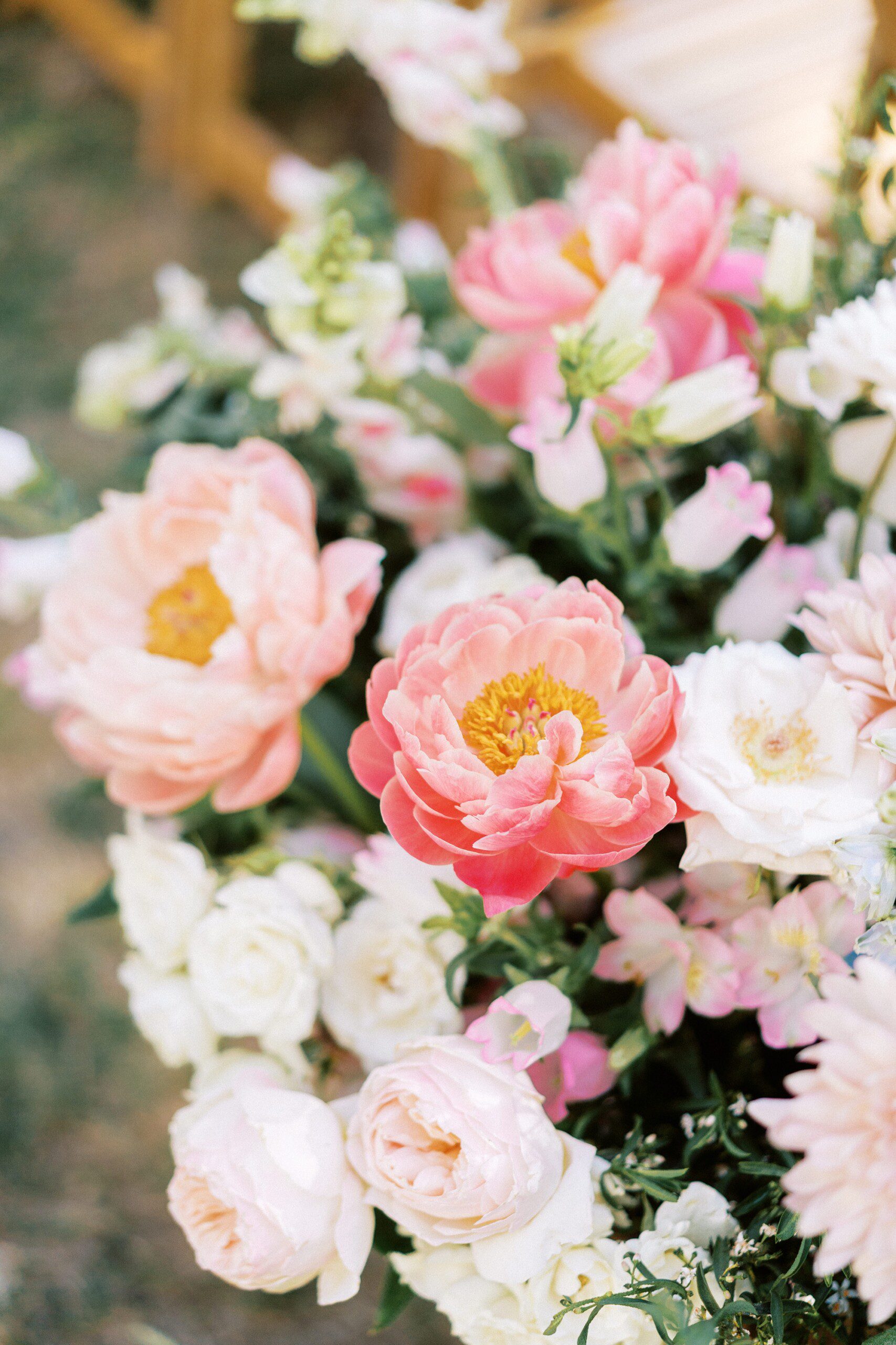 Stunning colorful peonies at a garden wedding in Newport RI