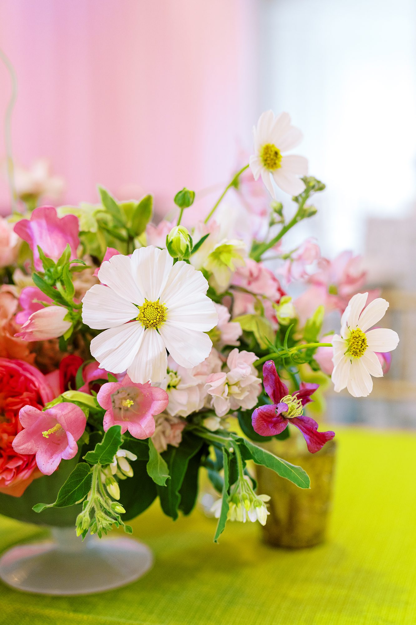 a vibrant chartreuse color palette with delicate spring florals at a key west wedding reception