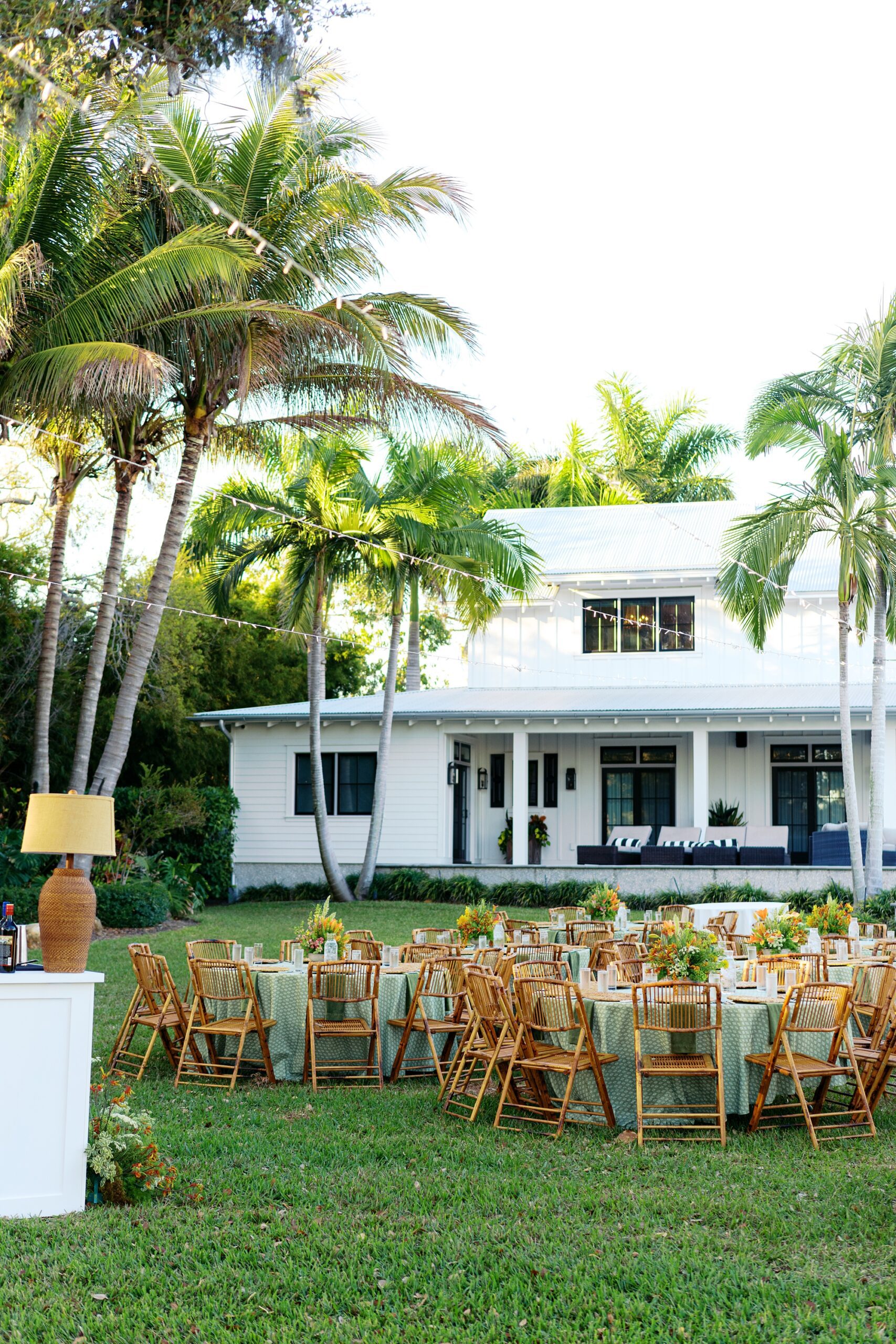 a tropical wedding reception design at Jubilee Estate in Sarasota