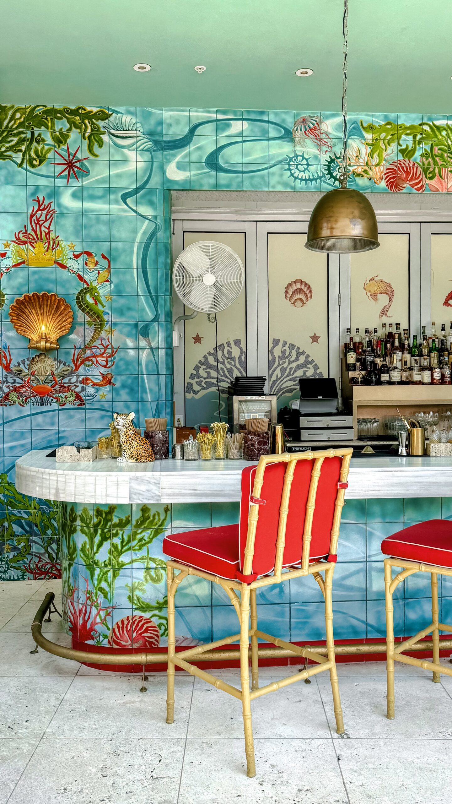 the colorful ocean themed bar at the Faena Hotel in Miami Beach